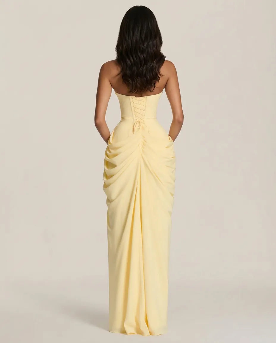 ALIA — GEDRAPEERDE STRAPLESS MAXIJURK