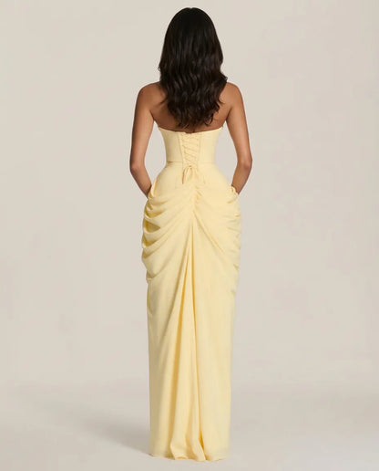 ALIA — GEDRAPEERDE STRAPLESS MAXIJURK