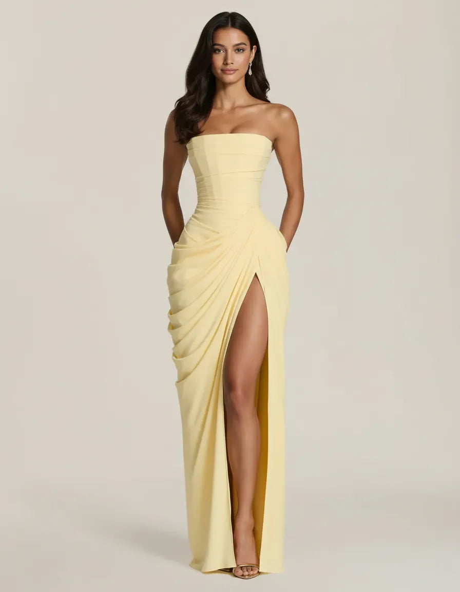ALIA — GEDRAPEERDE STRAPLESS MAXIJURK