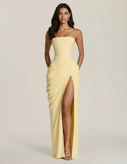 ALIA — GEDRAPEERDE STRAPLESS MAXIJURK