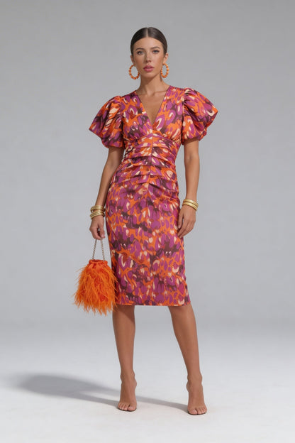 Lina | Midi-jurk met pofmouwen