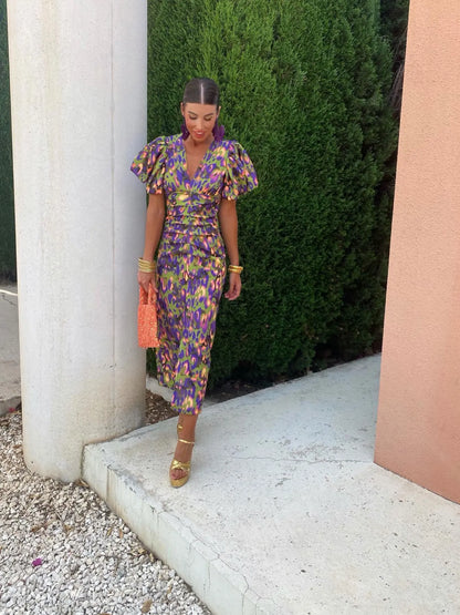 Lina | Midi-jurk met pofmouwen