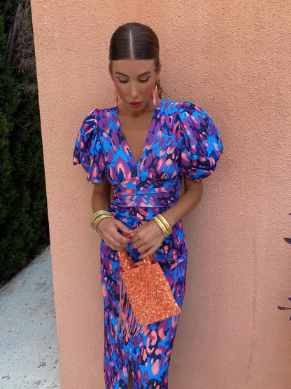 Lina | Midi-jurk met pofmouwen