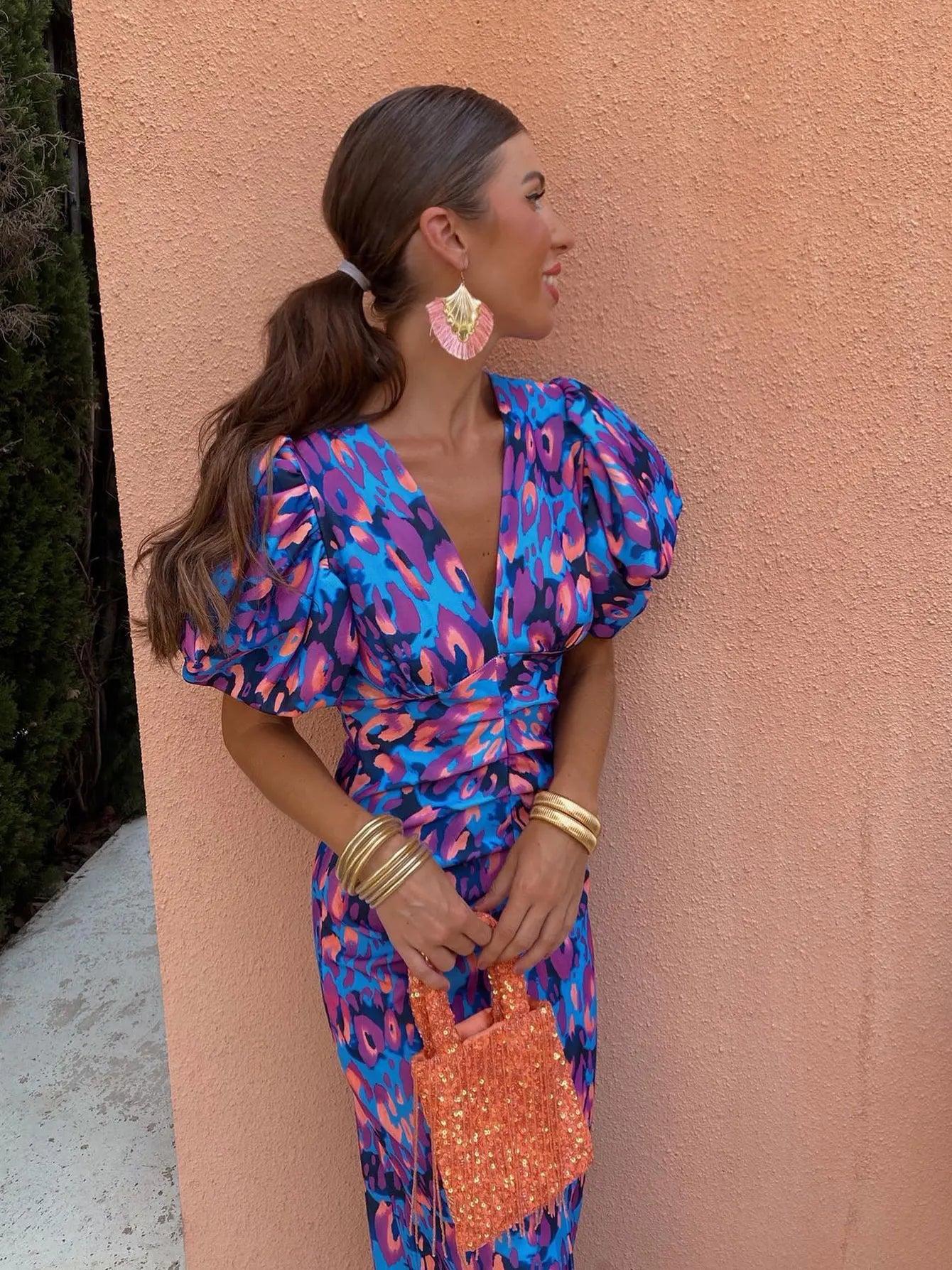 Lina | Midi-jurk met pofmouwen