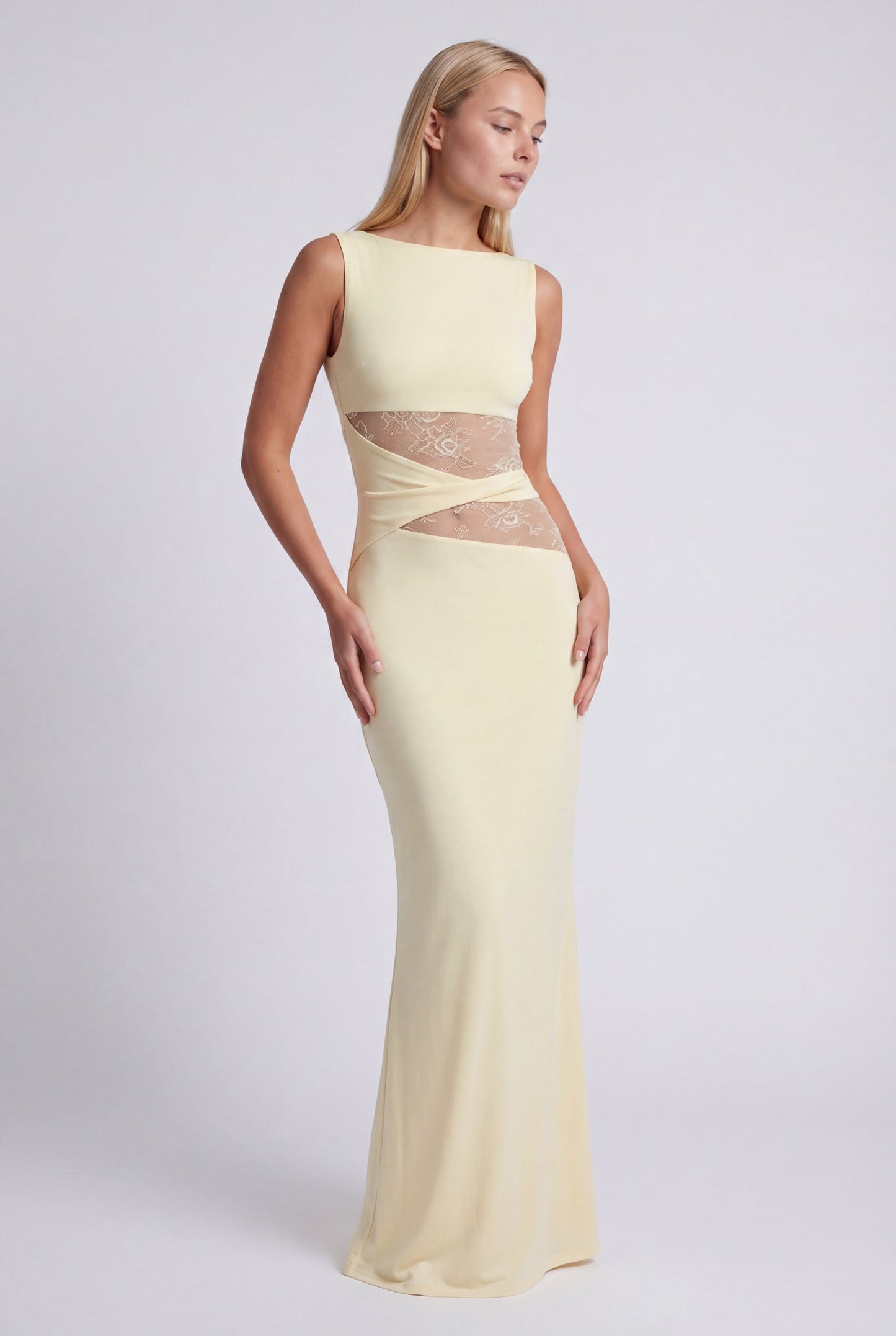 Oriana Maxi Jurk | Ronde Halslijn en Kanten Taille voor Dames