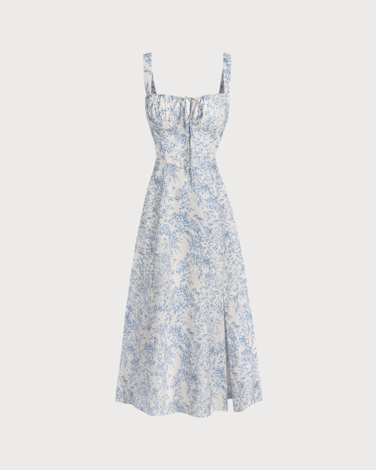 Marisol - Blue Floral Ruched Slip Midi Dress